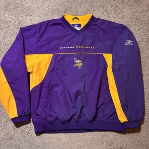 Vintage Minnesota Vikings Reebok Purple Windbreaker Jacket Mens Large On Field